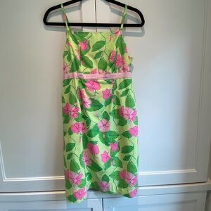 Lilly Pulitzer  Vintage White Label Pink & Green Mandevilla Print Dress Size 4
